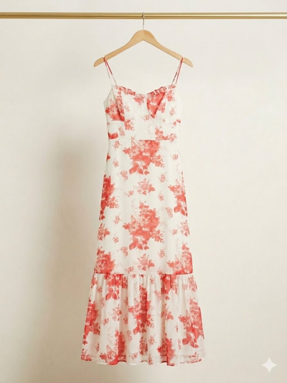 Summer Sale:  Chicwish White Maxi Dress with Coral Floral Print Size L